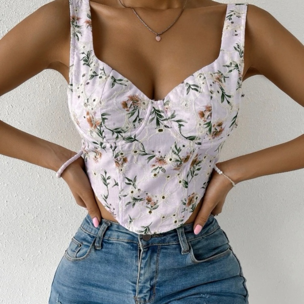 Floral Eyelet Embroidered Bustier Top